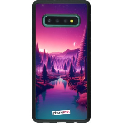 Coque Samsung Galaxy S10+ - Silicone rigide noir Paysage Violet-Rose