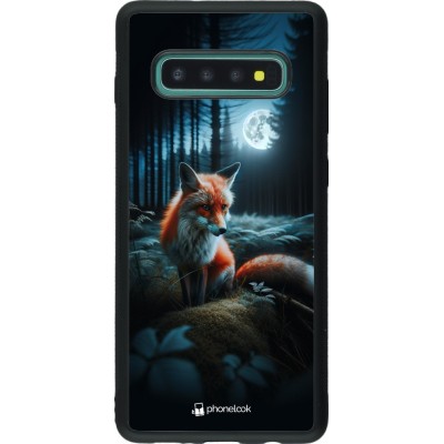 Coque Samsung Galaxy S10+ - Silicone rigide noir Renard lune forêt