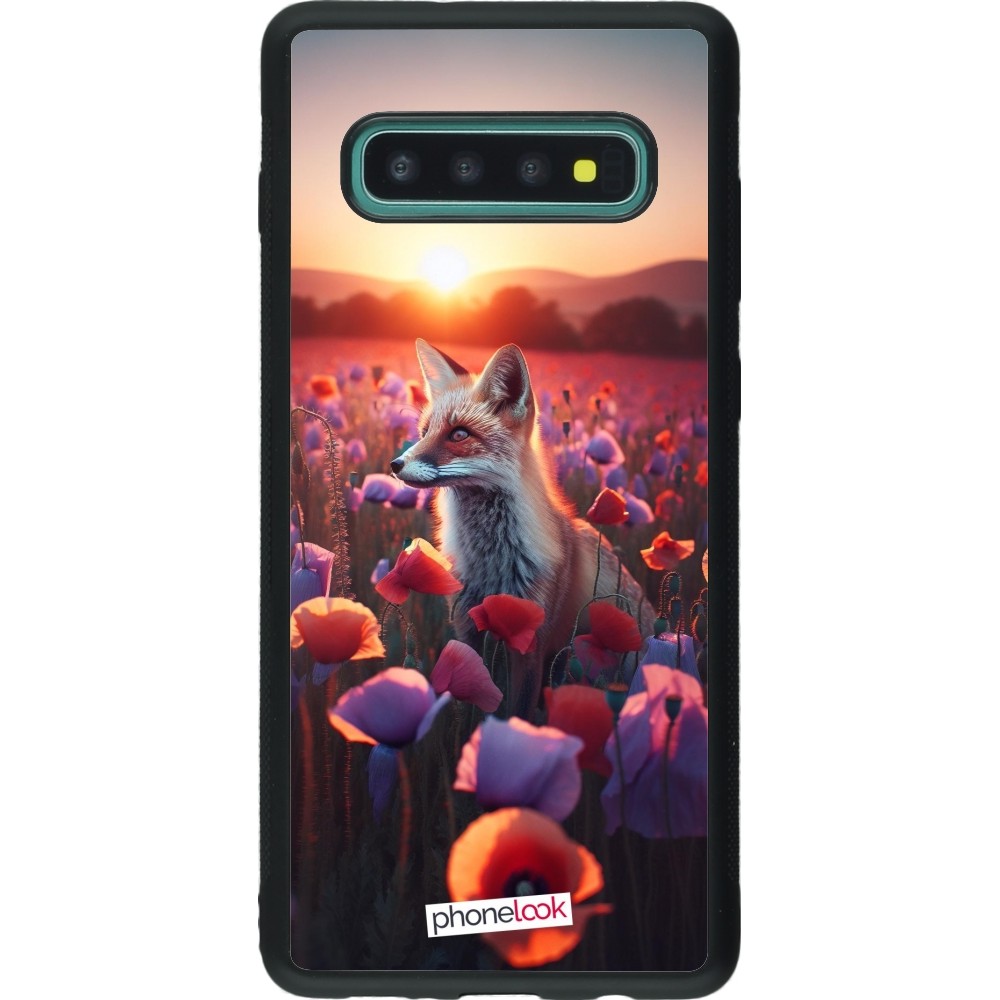 Coque Samsung Galaxy S10+ - Silicone rigide noir Renard pourpre au crépuscule