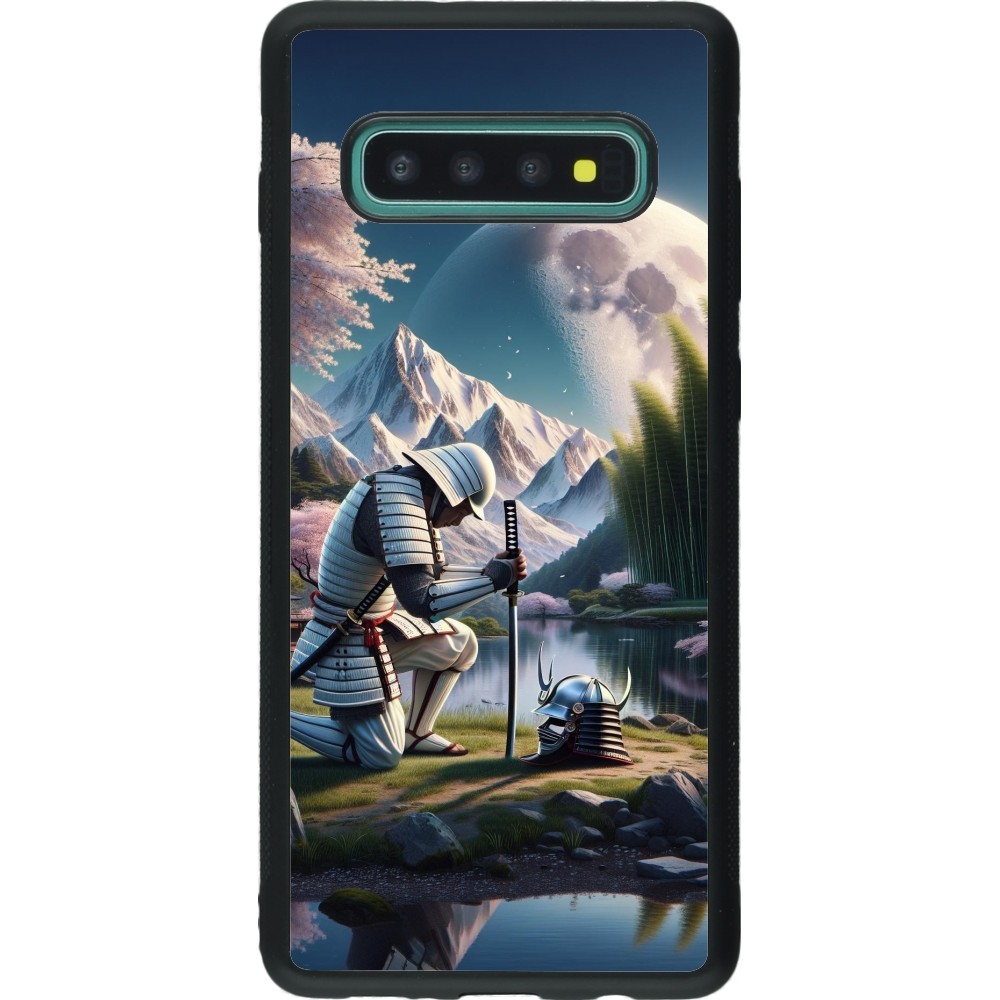 Coque Samsung Galaxy S10+ - Silicone rigide noir Samurai Katana Lune