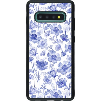 Coque Samsung Galaxy S10+ - Silicone rigide noir Spring 23 watercolor blue flowers