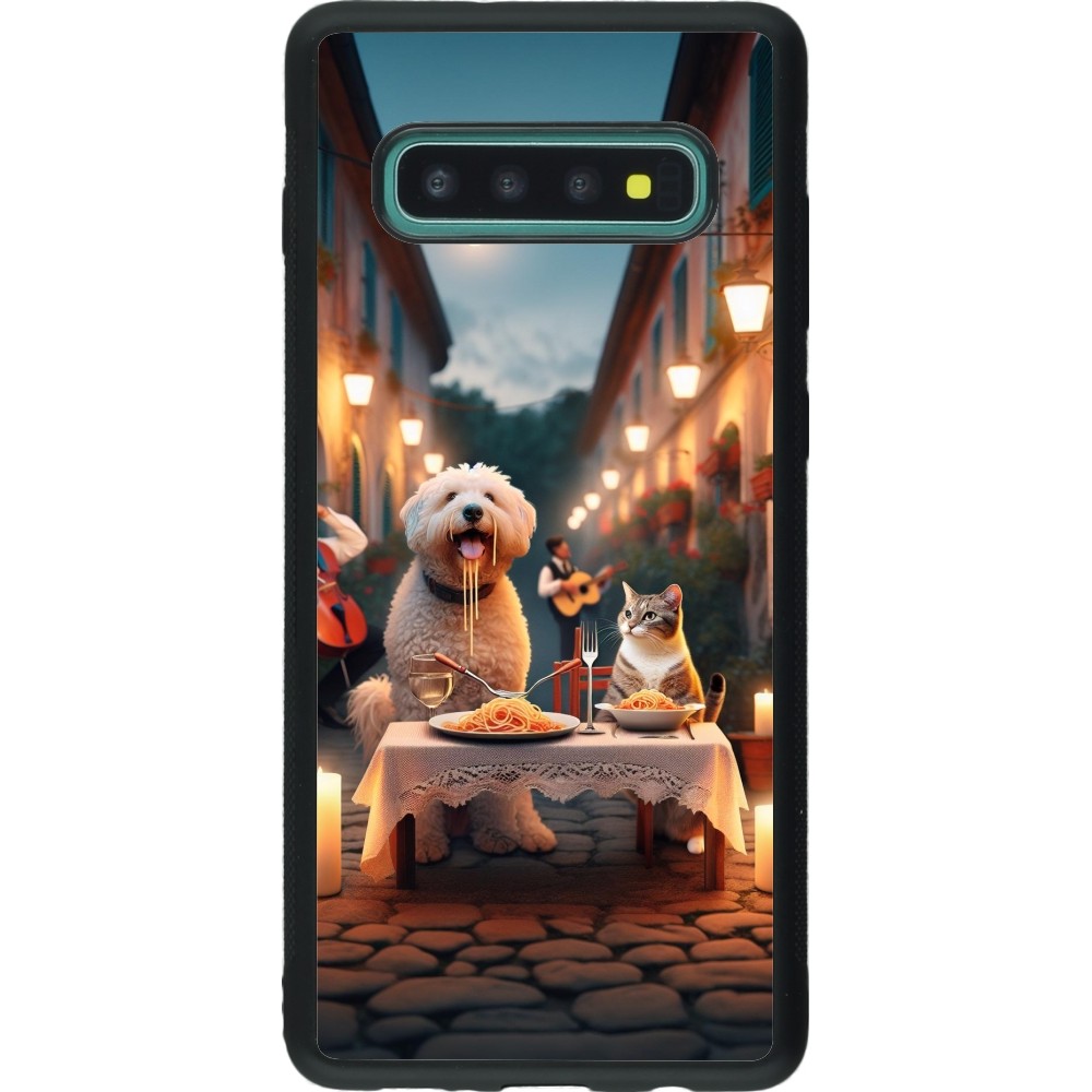 Coque Samsung Galaxy S10+ - Silicone rigide noir Valentine 2024 Dog & Cat Candlelight