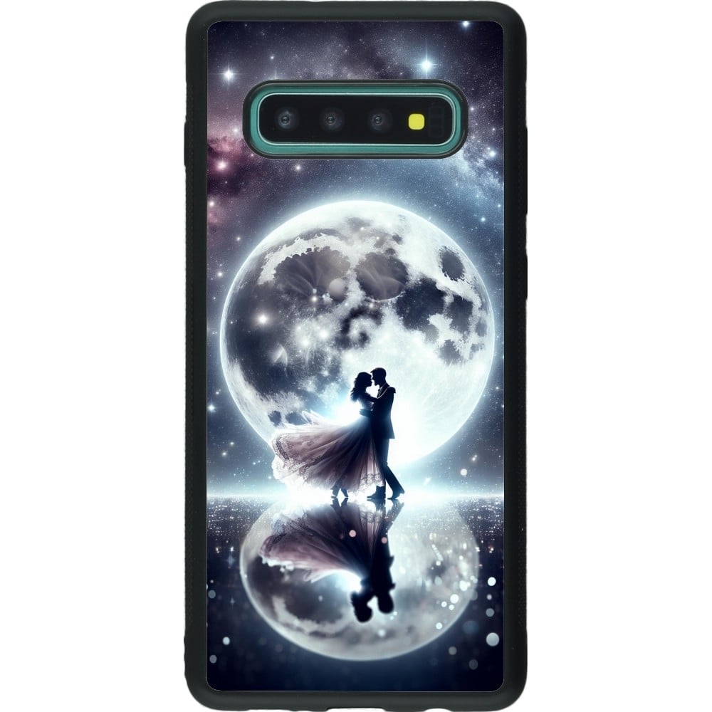 Coque Samsung Galaxy S10+ - Silicone rigide noir Valentine 2024 Love under the moon