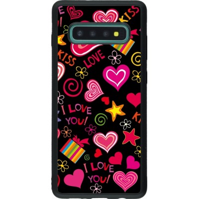 Coque Samsung Galaxy S10+ - Silicone rigide noir Valentine 2023 love symbols