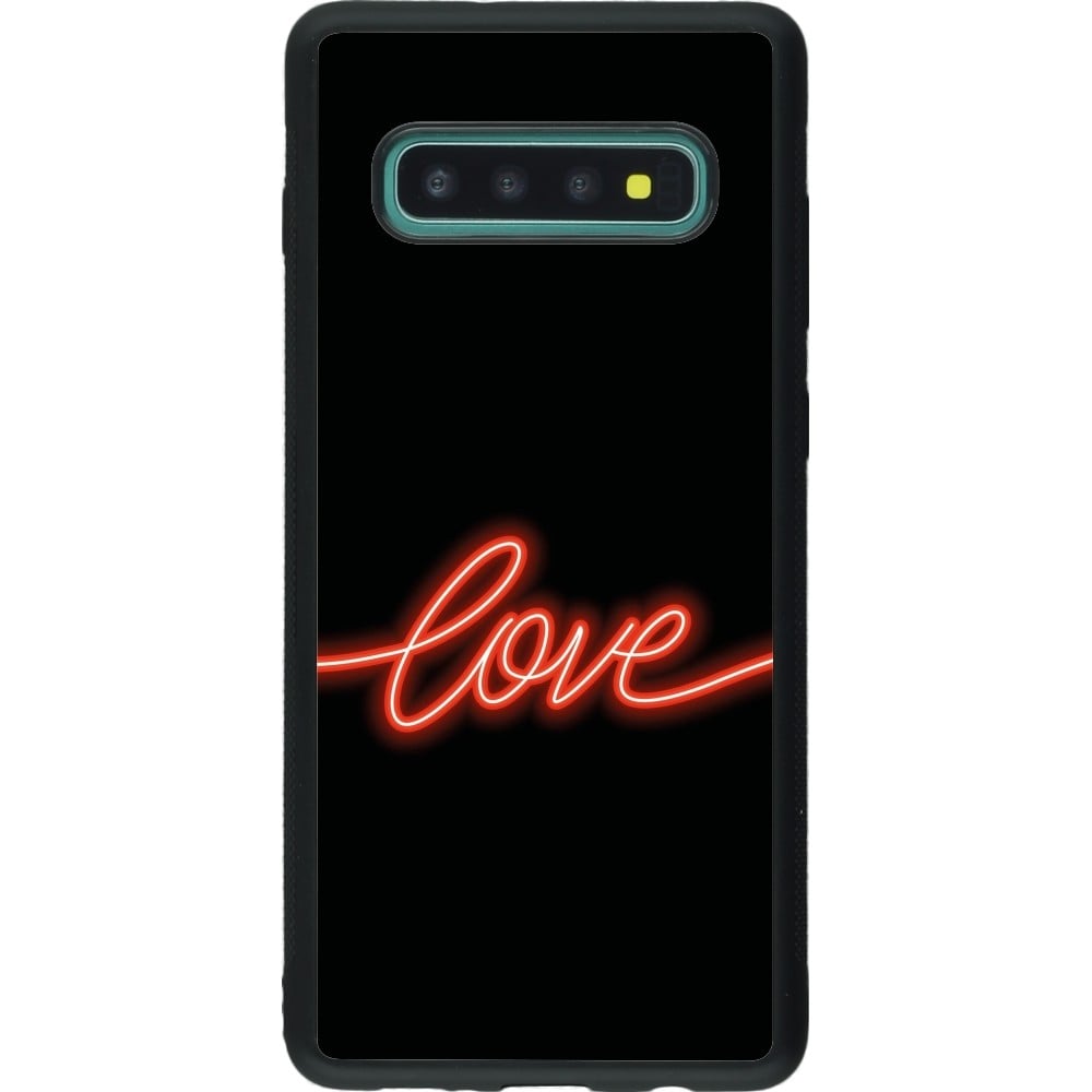 Coque Samsung Galaxy S10+ - Silicone rigide noir Valentine 2023 neon love