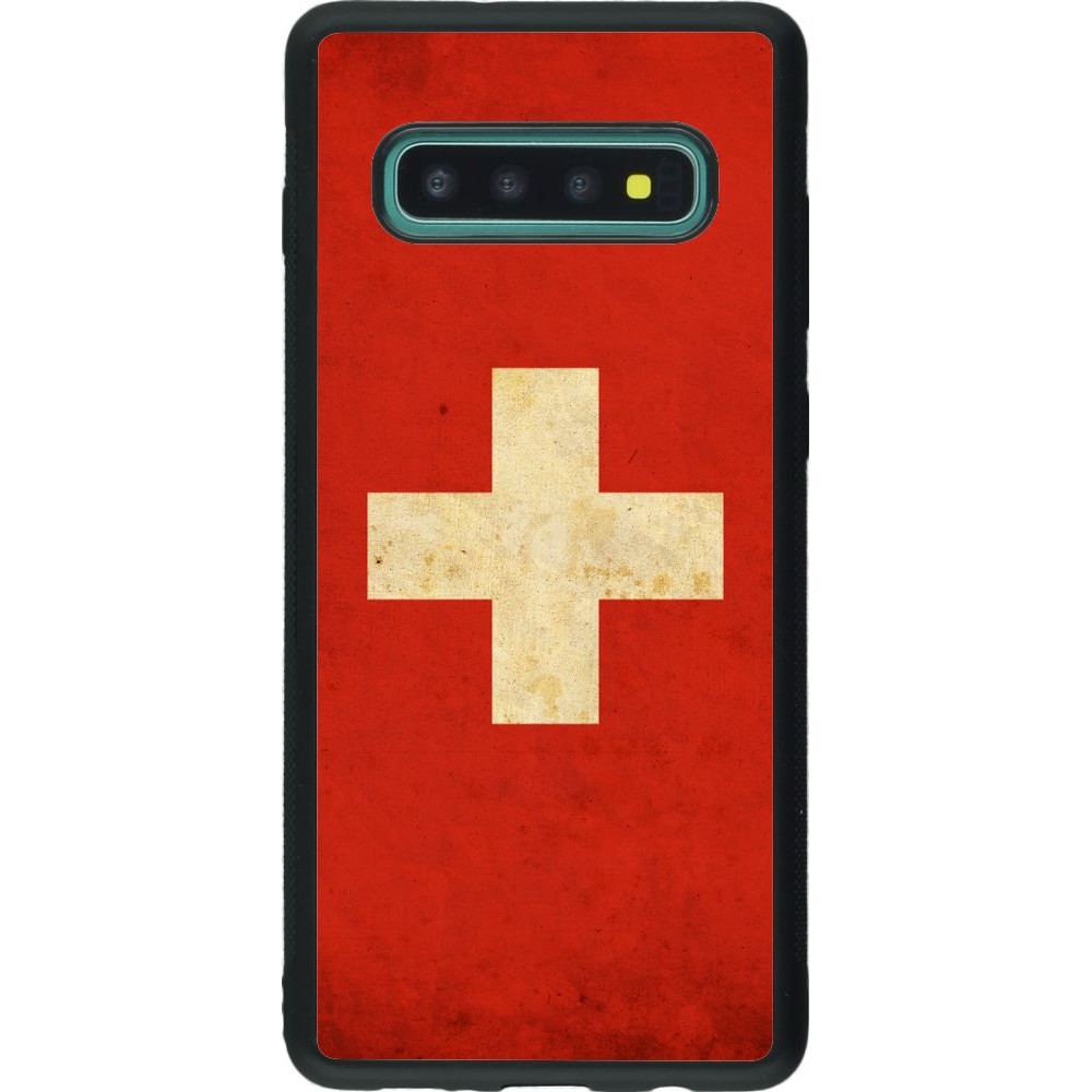 Coque Samsung Galaxy S10+ - Silicone rigide noir Vintage Flag SWISS