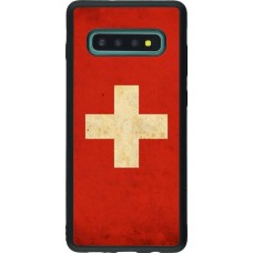 Coque Samsung Galaxy S10+ - Silicone rigide noir Vintage Flag SWISS