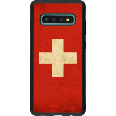 Coque Samsung Galaxy S10+ - Silicone rigide noir Vintage Flag SWISS