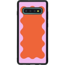 Coque Samsung Galaxy S10+ - Silicone rigide noir Wavy Rectangle Orange Pink