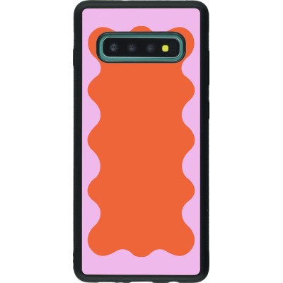 Coque Samsung Galaxy S10+ - Silicone rigide noir Wavy Rectangle Orange Pink