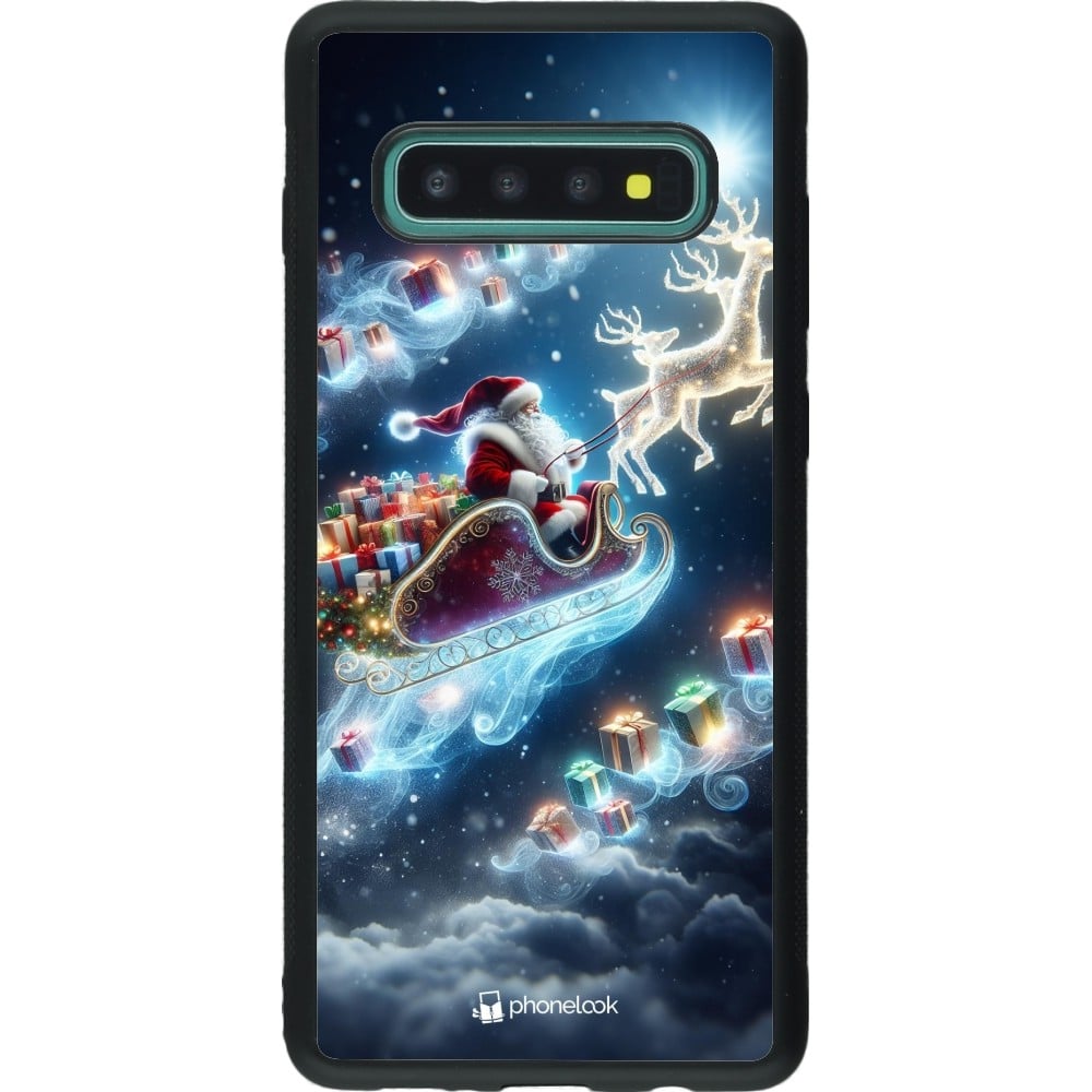 Coque Samsung Galaxy S10+ - Silicone rigide noir Noël 2023 Père Noël enchanté