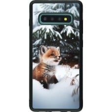 Coque Samsung Galaxy S10+ - Silicone rigide noir Noël 2023 Renardeau sapin