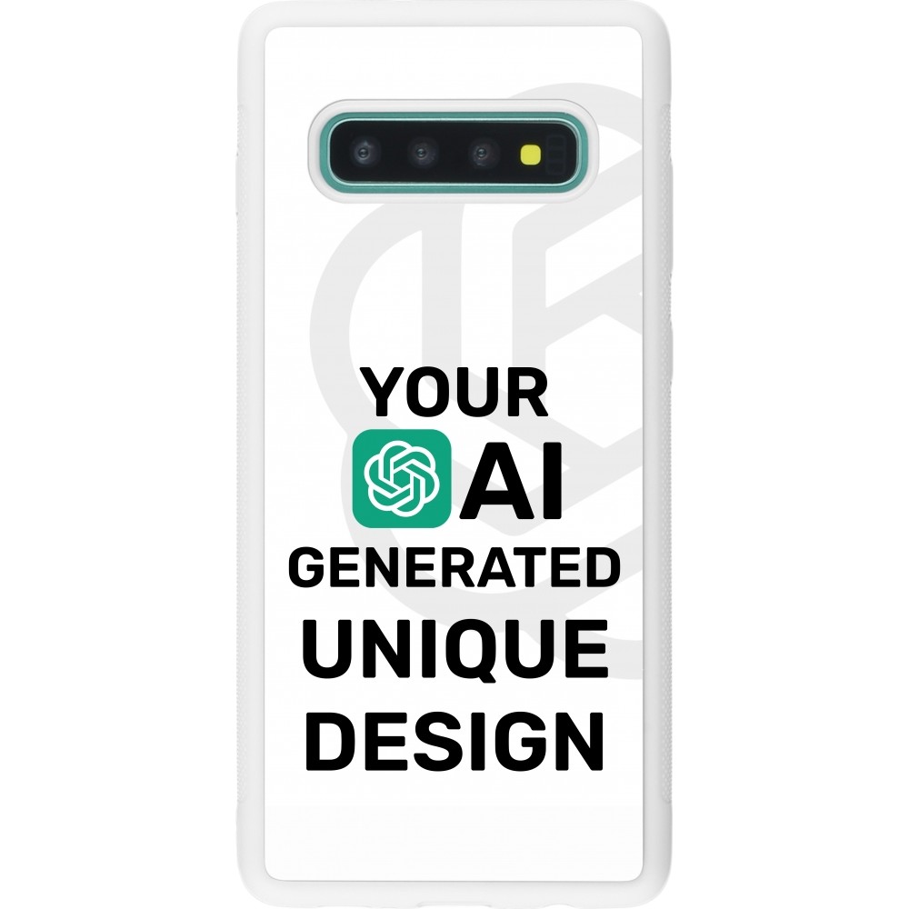 Coque Samsung Galaxy S10+ - Silicone rigide blanc 100% unique générée par intelligence artificielle (AI) avec vos idées