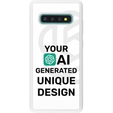 Coque Samsung Galaxy S10+ - Silicone rigide blanc 100% unique générée par intelligence artificielle (AI) avec vos idées