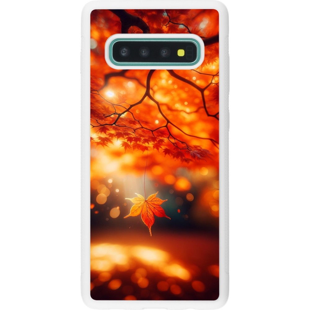 Coque Samsung Galaxy S10+ - Silicone rigide blanc Automne Magique Orange