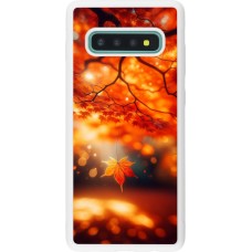 Coque Samsung Galaxy S10+ - Silicone rigide blanc Automne Magique Orange