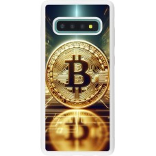 Coque Samsung Galaxy S10+ - Silicone rigide blanc Bitcoin Standing