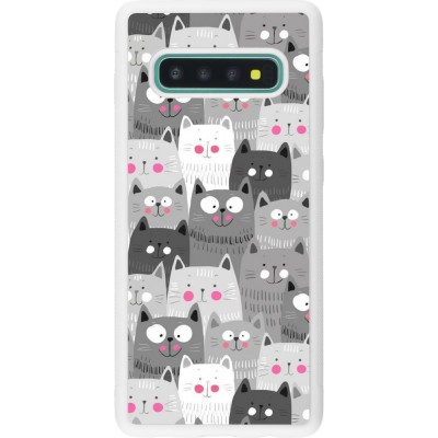 Coque Samsung Galaxy S10+ - Silicone rigide blanc Chats gris troupeau