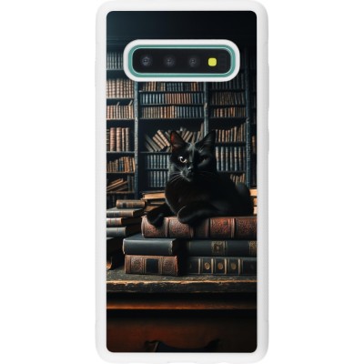 Coque Samsung Galaxy S10+ - Silicone rigide blanc Chat livres sombres