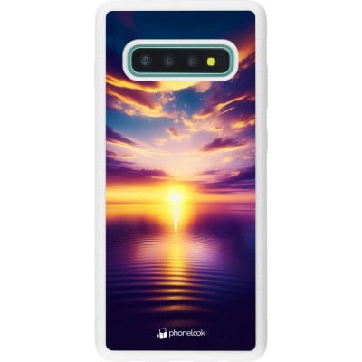 Coque Samsung Galaxy S10+ - Silicone rigide blanc Coucher soleil jaune violet