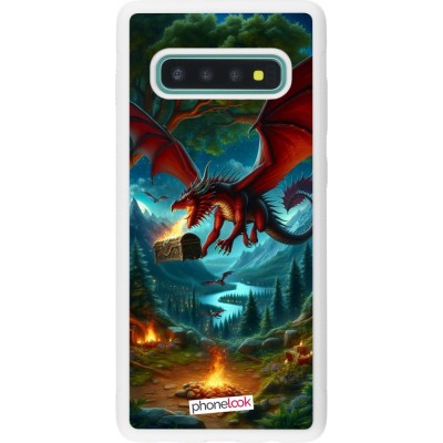 Coque Samsung Galaxy S10+ - Silicone rigide blanc Dragon Volant Forêt Trésor