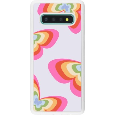 Coque Samsung Galaxy S10+ - Silicone rigide blanc Easter 2024 rainbow butterflies