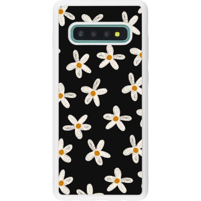 Coque Samsung Galaxy S10+ - Silicone rigide blanc Easter 2024 white on black flower