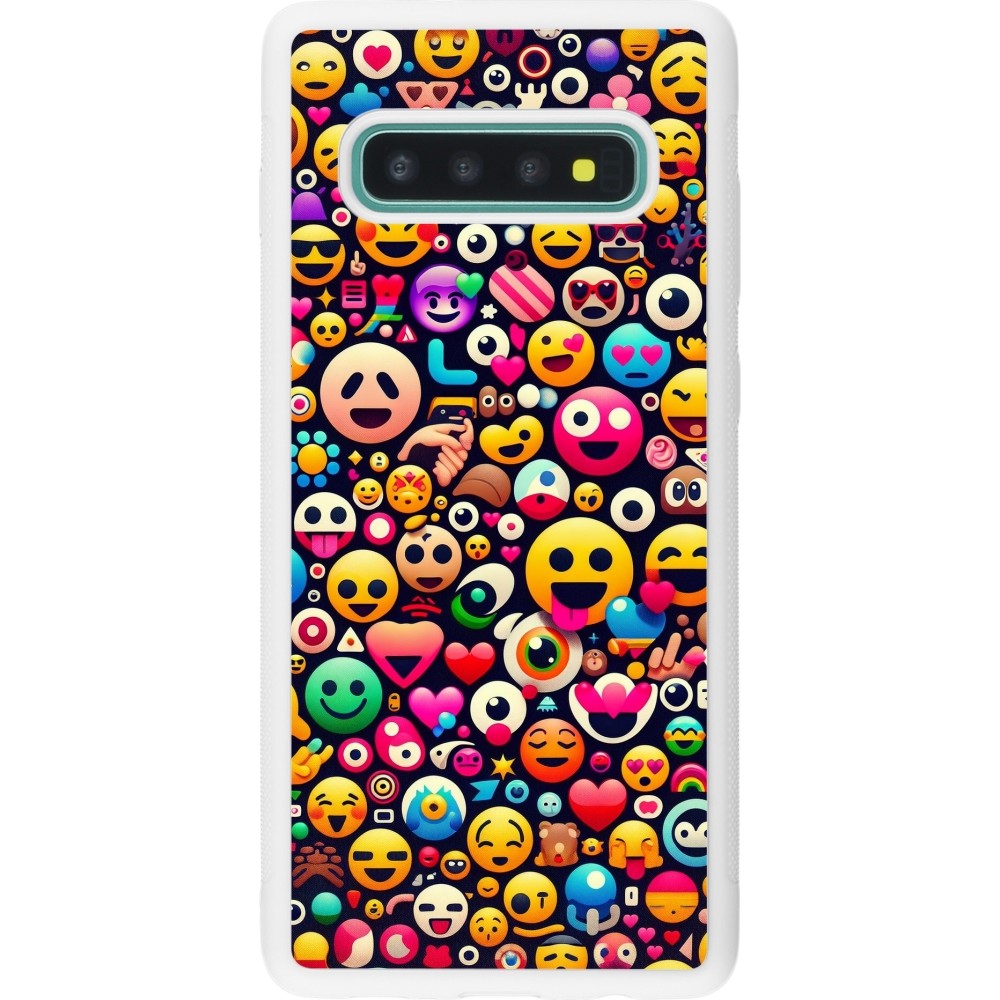 Coque Samsung Galaxy S10+ - Silicone rigide blanc Emoji Mix Color