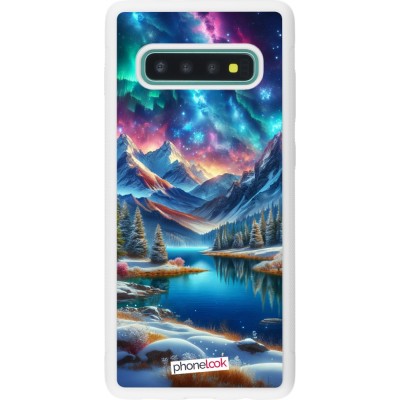 Coque Samsung Galaxy S10+ - Silicone rigide blanc Fantasy Mountain Lake Sky Stars