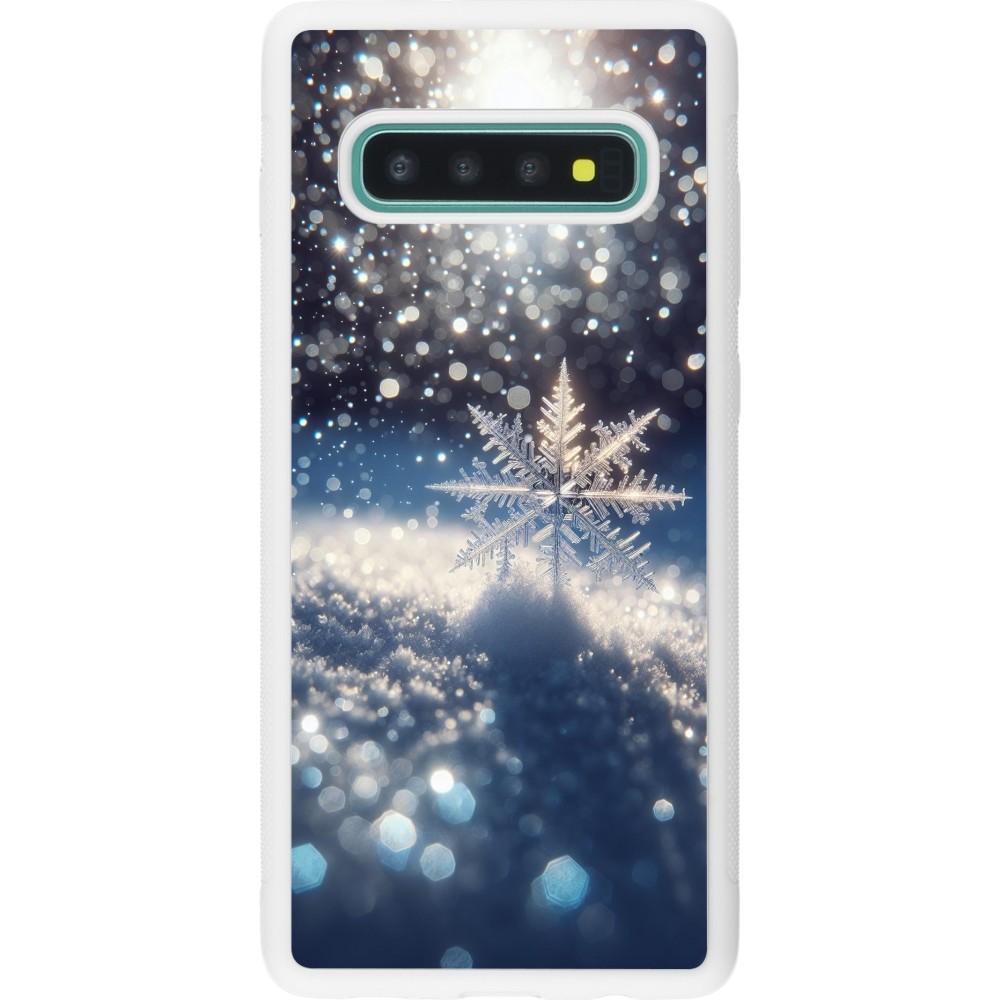 Coque Samsung Galaxy S10+ - Silicone rigide blanc Flocon Solaire Éclat