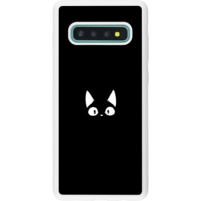 Coque Samsung Galaxy S10+ - Silicone rigide blanc Funny cat on black