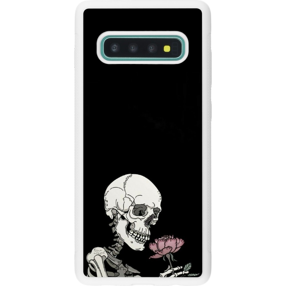 Coque Samsung Galaxy S10+ - Silicone rigide blanc Halloween 2023 rose and skeleton