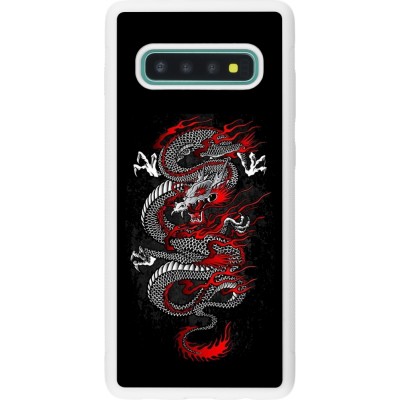 Coque Samsung Galaxy S10+ - Silicone rigide blanc Japanese style Dragon Tattoo Red Black