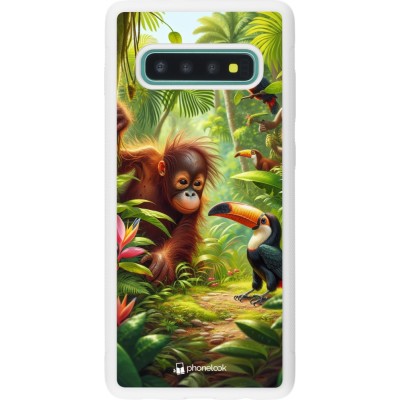 Coque Samsung Galaxy S10+ - Silicone rigide blanc Jungle Tropicale Tayrona