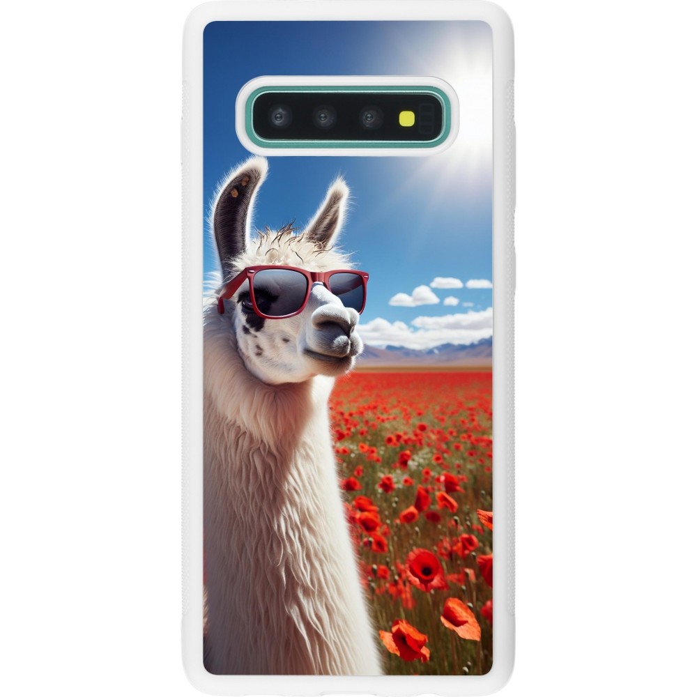 Coque Samsung Galaxy S10+ - Silicone rigide blanc Lama Chic en Coquelicot