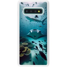 Coque Samsung Galaxy S10+ - Silicone rigide blanc Manta Lagon Nettoyage