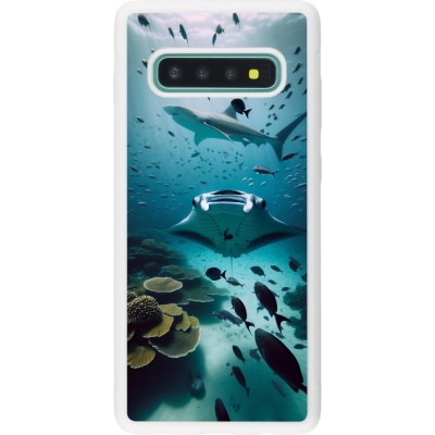 Coque Samsung Galaxy S10+ - Silicone rigide blanc Manta Lagon Nettoyage