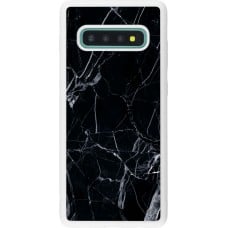 Coque Samsung Galaxy S10+ - Silicone rigide blanc Marble Black 01