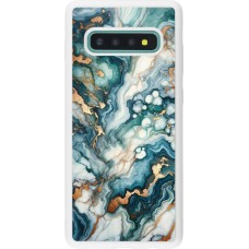 Coque Samsung Galaxy S10+ - Silicone rigide blanc Marbre Vert Bleu Doré