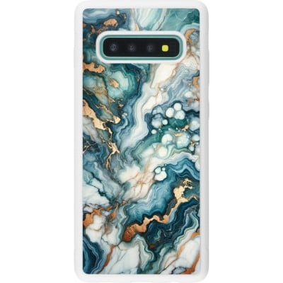 Coque Samsung Galaxy S10+ - Silicone rigide blanc Marbre Vert Bleu Doré