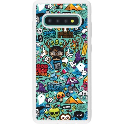 Coque Samsung Galaxy S10+ - Silicone rigide blanc Mixed Cartoons Turquoise