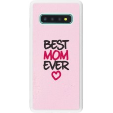 Coque Samsung Galaxy S10+ - Silicone rigide blanc Mom 2023 best Mom ever pink