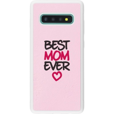 Coque Samsung Galaxy S10+ - Silicone rigide blanc Mom 2023 best Mom ever pink