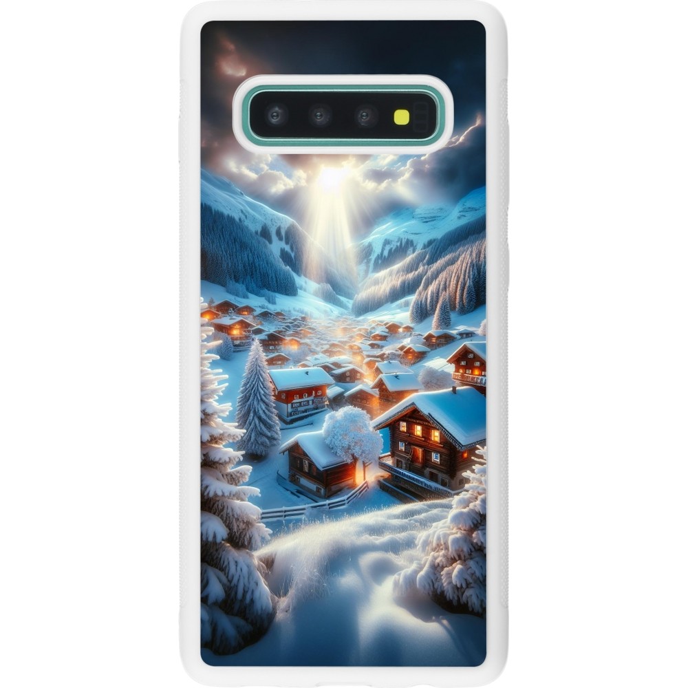 Coque Samsung Galaxy S10+ - Silicone rigide blanc Mont Neige Lumière