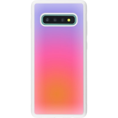 Coque Samsung Galaxy S10+ - Silicone rigide blanc Orange Pink Blue Gradient