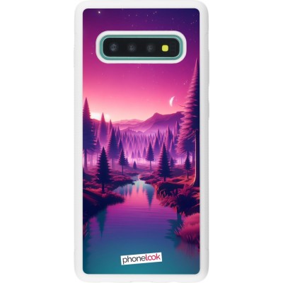 Coque Samsung Galaxy S10+ - Silicone rigide blanc Paysage Violet-Rose