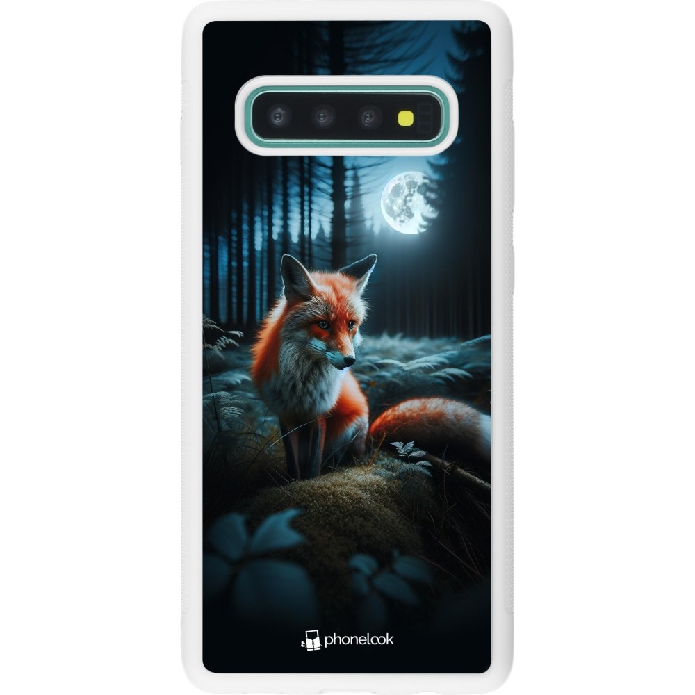 Coque Samsung Galaxy S10+ - Silicone rigide blanc Renard lune forêt