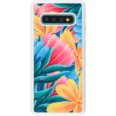 Coque Samsung Galaxy S10+ - Silicone rigide blanc Spring 23 colorful flowers