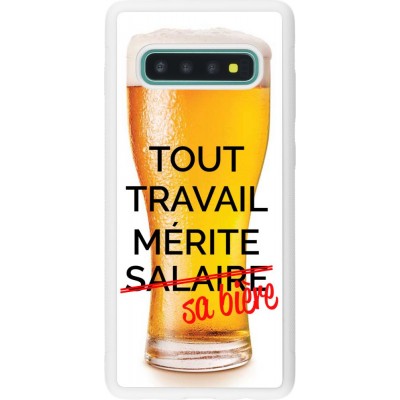 Coque Samsung Galaxy S10+ - Silicone rigide blanc Tout travail mérite sa bière