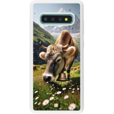 Coque Samsung Galaxy S10+ - Silicone rigide blanc Vache montagne Valais